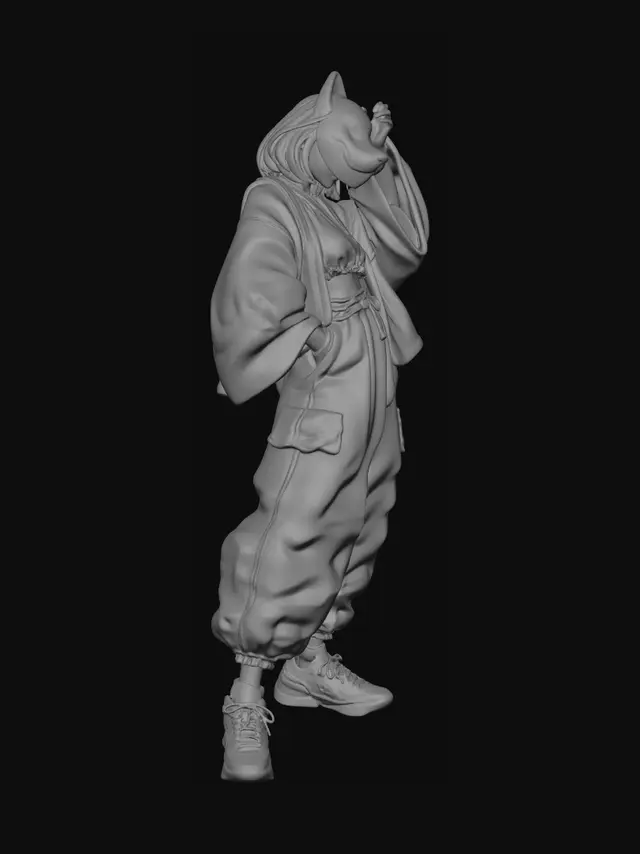 3D model for Kitsune Mask in Cloud-Patterned Attire