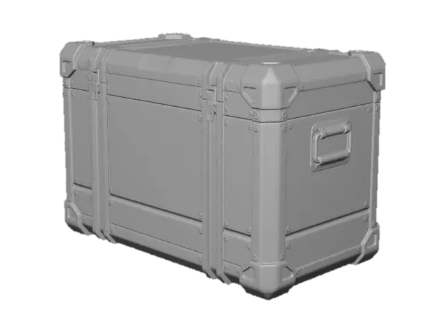 3D model for Un contenedor de metal entre aluminio  y partes metalicas pintadas de negro, con decals de "caution" en japones , realista, prop sci-fi