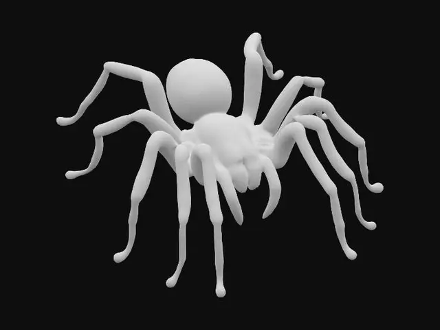 3D model for spider for halloween, with orange stripes and tooth that are very scary., #PBR#