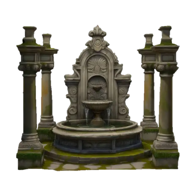 Old acient roman stone water fountain concept, standalone, game asset, cellshade,… 3D model, vytvořený pomocí AI