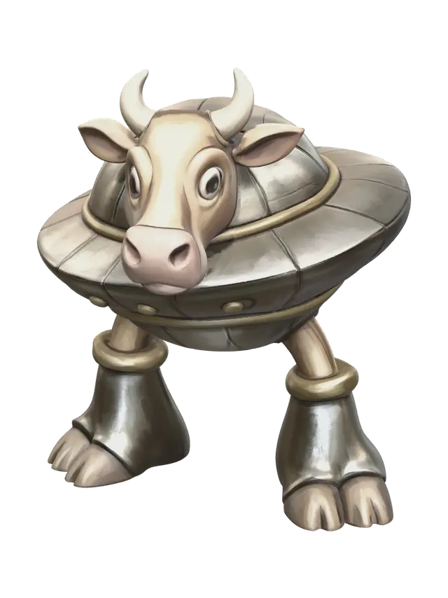 Stylized La Vaca Saturno Saturnita - Satellite 3D model, vytvořený pomocí AI