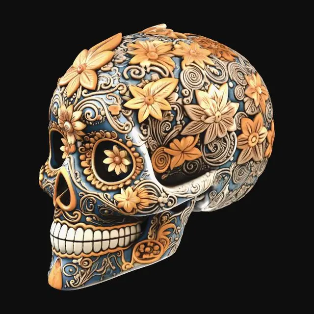 3D model for Blue Floral Sugar Skull