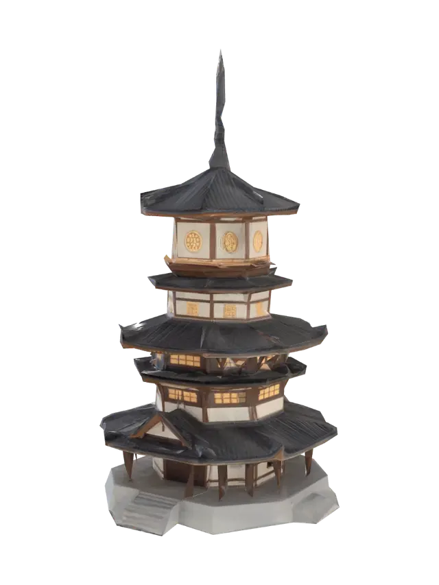 Low poly Japanese Pagoda - Stoneplatform-3D-modell, genererad av AI