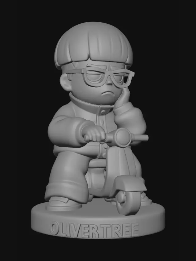 3D model for Un tributo stilizzato a Oliver Tree, robusto e facile da stampare in 3D, senza essere becero. La statuetta lo ritrae con il suo iconico caschetto a scodella e occhiali spessi, la cui espressione è caratteristica, pensierosa ma riconoscibile. Indossa abiti larghi e le sue mani poggiano su un monopattino dalle forme semplificate. Le superfici sono lisce, le forme compatte e i dettagli puliti sono ottimizzati per una stampa 3D agevole, onorando l'artista con un design rispettoso e iconico.