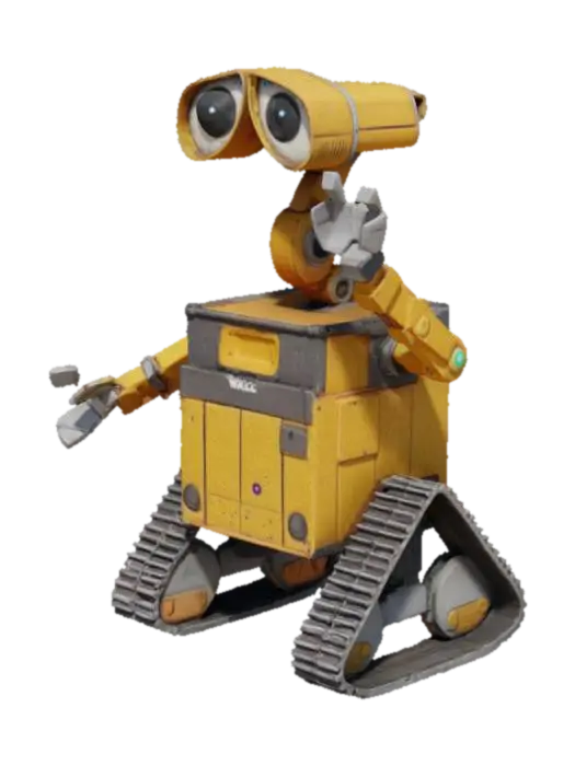 make a wall e robot with long hands and also a cute mouth to talk 3D model, vytvořený pomocí AI