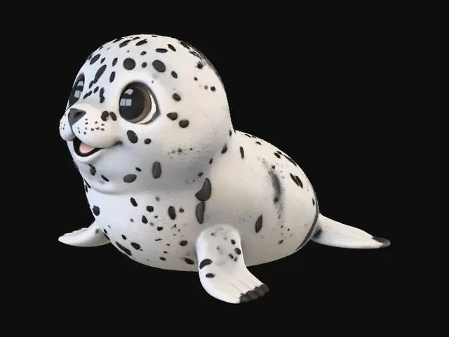 3D model for ein baby seehund. mit grossen niedlichen kulleraugen. der körper ist kompakt aber auch sehr detailgetreu. es ist ein sehr freundliches tier mit einem bezauberndem lächeln. die figur ist leicht zu drucken im 3d drucker