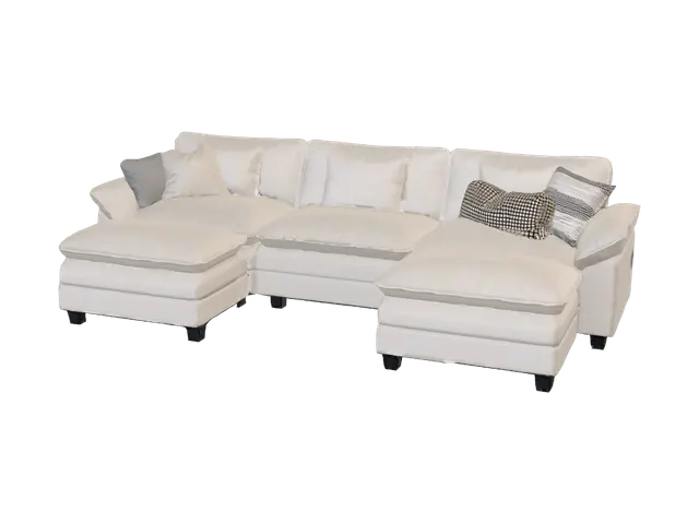 3D model for Beige L-shaped sectional sofa with chaise