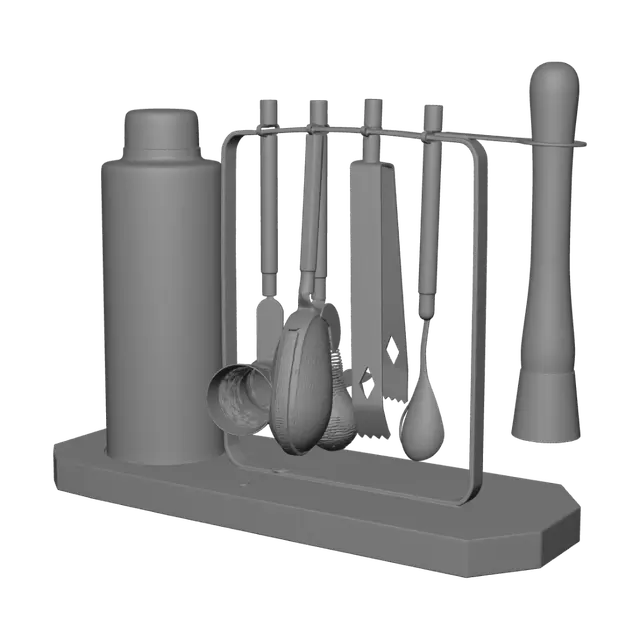3D model for Black Minimalist Kitchen Utensil Set on Wood Base
