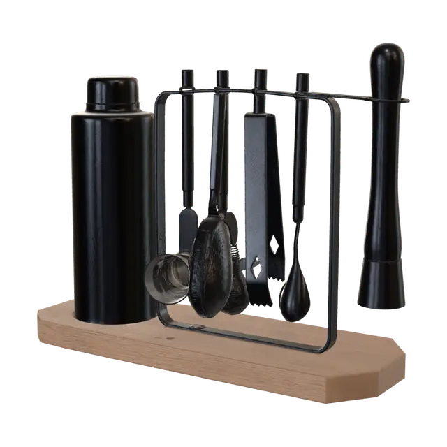 3D model for Black Minimalist Kitchen Utensil Set on Wood Base