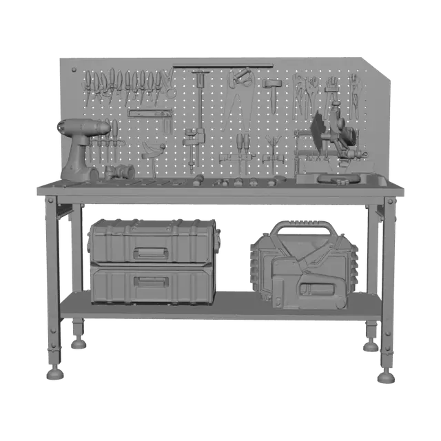 3D model for Tool Workbench with Pegboard and Power Tools