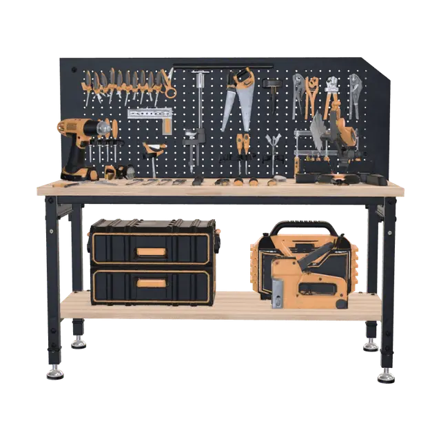 3D model for Tool Workbench with Pegboard and Power Tools