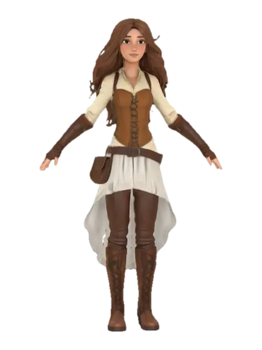 Adventurous Maiden - Animegirl 3D model, vytvořený pomocí AI