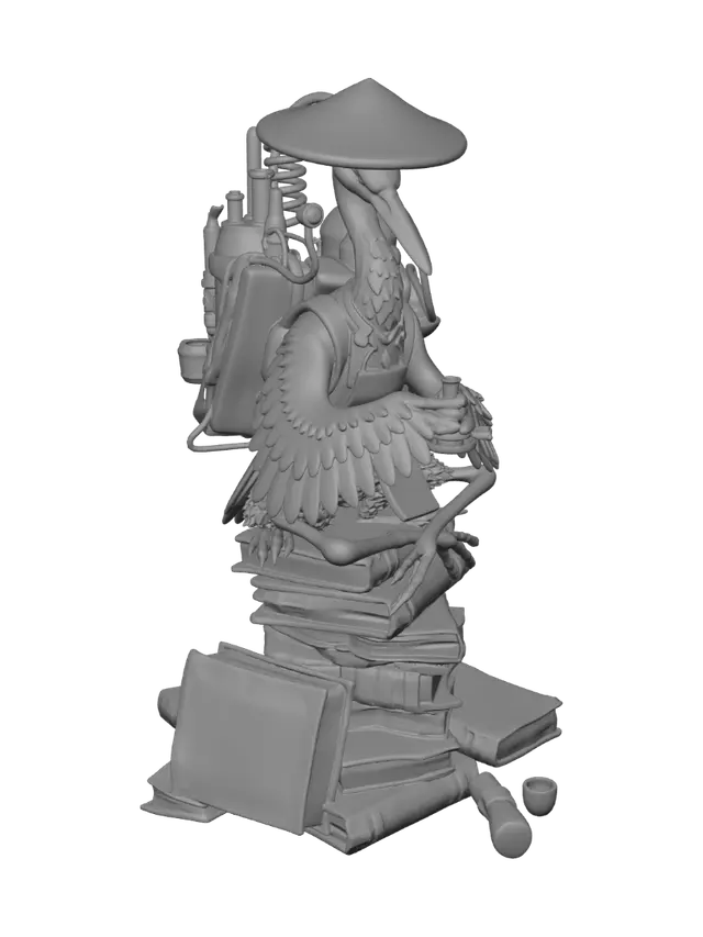 3D model for The Alchemist Stork on a Stack of Books