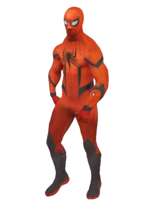 1boy, solo, male focus, superhero, orange background, bodysuit, full body, spider… - Spiderweb 3D model, vytvořený pomocí AI