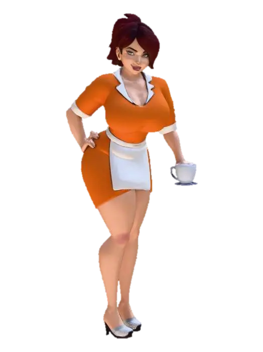 Waitress in Orange - Service 3D model, vytvořený pomocí AI