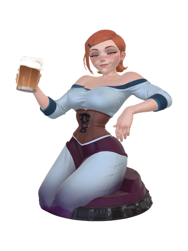 Barmaid with a Pint 3D model, vytvořený pomocí AI