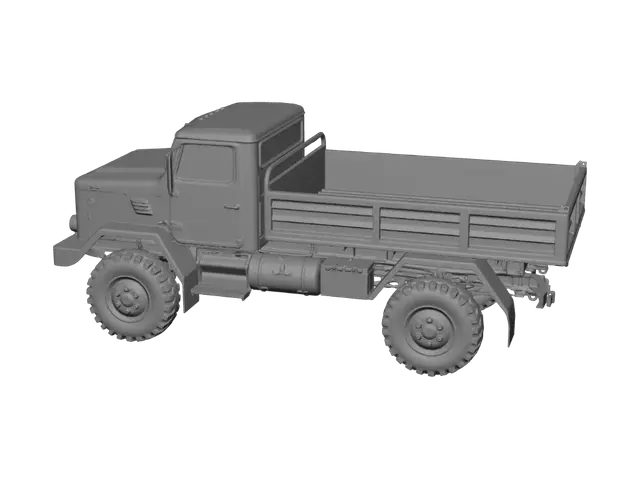 3D model for Create a REAL low-poly Roblox-ready KamAZ-5350 (6x6) military truck. Dark olive green, weathered, dusty, scratched, small rust, black grille, round headlights, 6 off-road wheels, realistic proportions.

Behind the cab is a military cargo bed covered by a CLOSED green canvas tarp on curved metal supports.

The truck MUST include separate meshes for:
- Main body
- Cargo bed
- Left tarp flap
- Right tarp flap
- Rear tarp flap
- Metal support frame
- Wooden crates
- Metal military crates

The rear flap rolls upward. Left and right tarp flaps roll upward and attach to the roof frame. The model must be animation-ready.

IMPORTANT:
When the truck is CLOSED, no loot or crates are visible. The cargo area must be completely hidden. Only after opening the tarp should wooden and metal loot crates beco