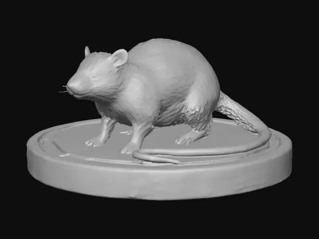 3D model for Curious Brown Rat on a Wooden Base