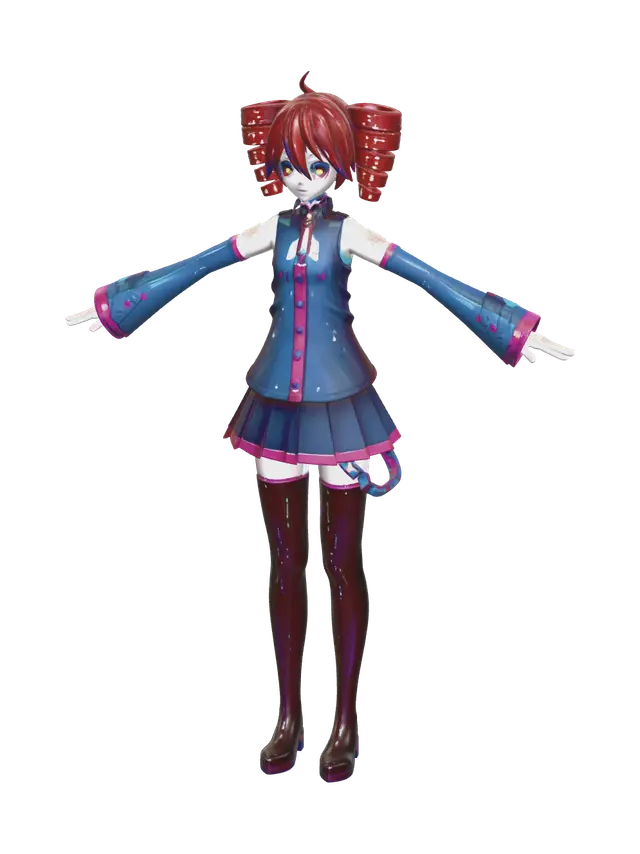 Stylized Kasane Teto - Vocaloid 3D model, vytvořený pomocí AI