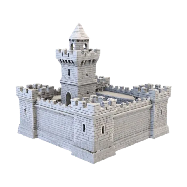 large square castle with pamparts and a tower in the style of Dnd and a central… - Midevil 3D model, vytvořený pomocí AI