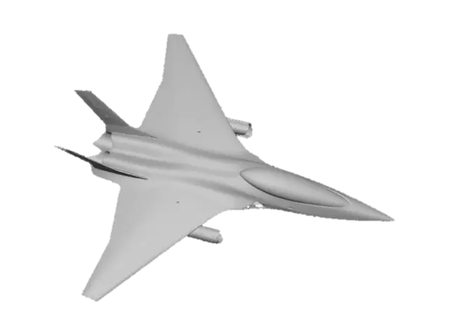 3D model for The 100-passenger stealth hybrid glider is a **high-performance, modular aircraft** featuring a **needle-point nosecone, blended-wing body, and wide trailing edges** for aerodynamic lift. Its **hybrid-electric and hydrogen propulsion system** includes **nine leading-edge intake ducts per wing**, **multi-stage S-loop compression and turbocharger stages**, **supercharged stealth fans**, and **stealth turbo fanjet engines with variable turbine nozzles**, all protected by **supercooled acoustic and heat shields**. Systems are **triple-redundant**, including propulsion, energy, AI neural cores, flight controls, life support, and landing gear, ensuring **maximum safety and reliability**. AI monitors and optimizes **propulsion, energy distribution, cooling, and environmental controls**, whi