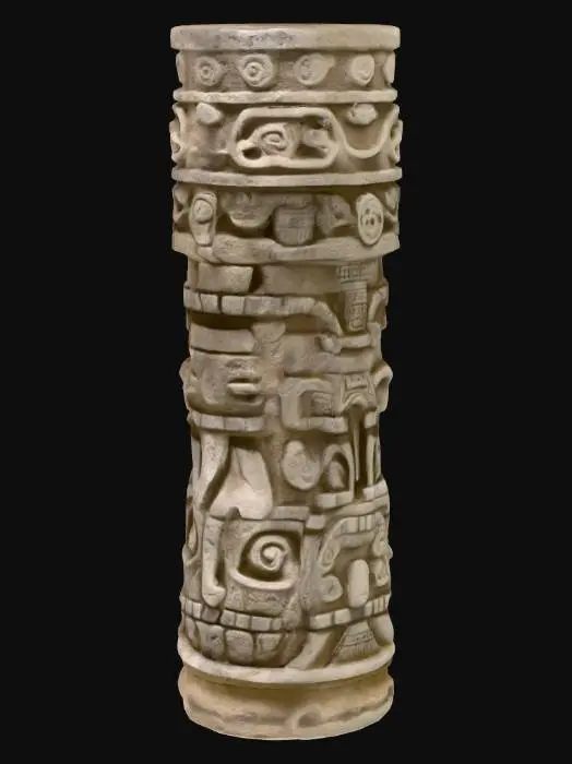 3D model for Ancient aztec stone torch without a flame. Old an weathered, blackened where the flame used to be