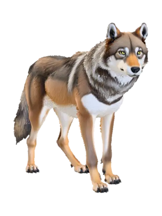 3D model for A highly realistic grey wolf 3D model, meticulously detailed to resemble photogrammetry. Its dense fur features varying shades of grey and brown, showcasing individual strands and natural texture. The powerful canine physique exhibits taut muscles and defined bone structure, captured in a watchful, neutral stance. Its keen eyes and lifelike realism convey authentic wild character.