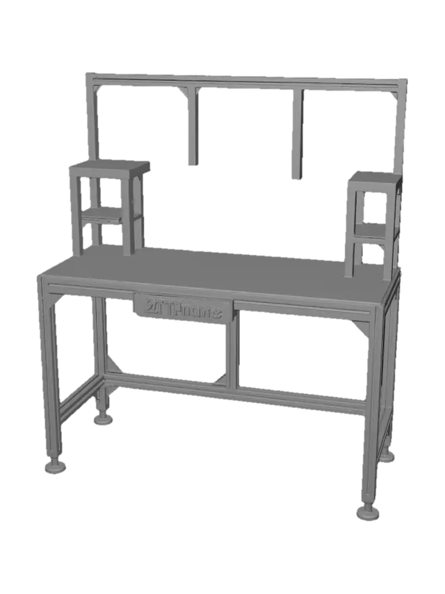 3D model for Wooden Workbench with Two Stools