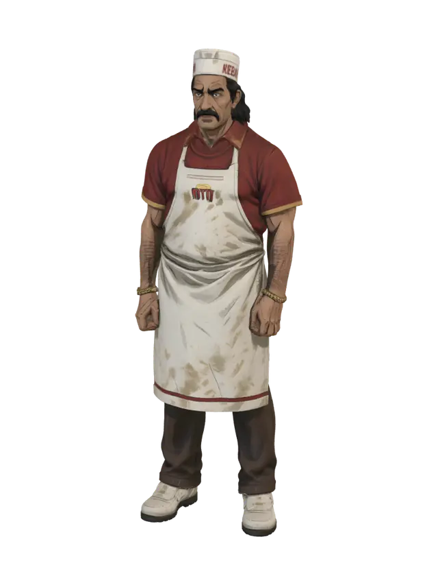 Kebab Chef in Profile - Grilling 3D model, vytvořený pomocí AI
