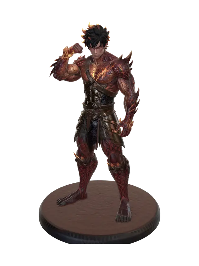 3D model for un guerrero mediaval mitad humano y mitad dragon con unas alas de angel y un cabello largo blanco unos ojos rojos oscuros