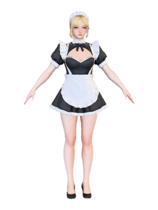 Maid Cosplay Character - Service 3D model, vytvořený pomocí AI