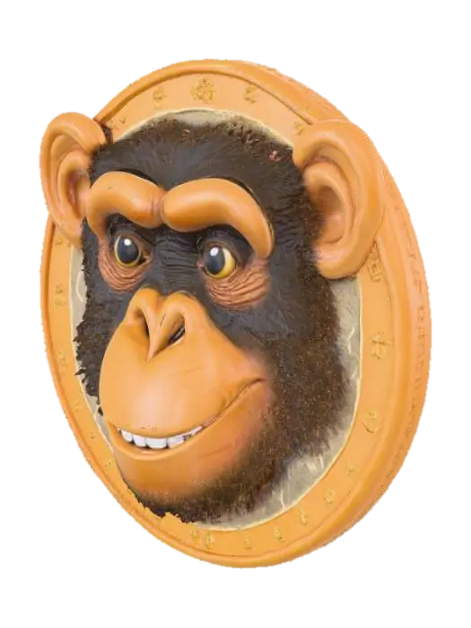 make a Chimpanzee face at the middle of a coin symbole 3D model, vytvořený pomocí AI