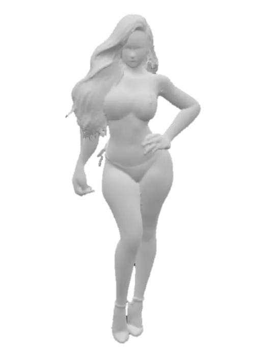 3D model for A 3D rendering of a confident, voluptuous Puerto Rican female character with long flowing brown hair and radiant skin. She wears a stylish two-piece red bikini and elegant red high-heel stilettos, paired with bold red lipstick for a striking look. A small red heart tattoo with the name “Ali” in the center is placed on her left upper breast, adding a personal detail. Her stance is confident, conveying power and allure. The character’s skin, fabric, tattoo ink, and accessories are enhanced with #PBR# texturing for realistic highlights, shadows, and reflective surfaces. Cinematic studio lighting emphasizes curves, shine, and natural detail. 