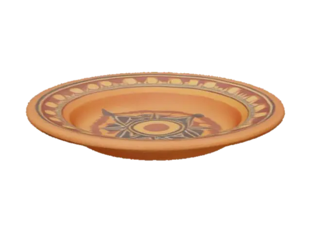 Southwestern Native American adobe style terracotta plate. 3D model, vytvořený pomocí AI