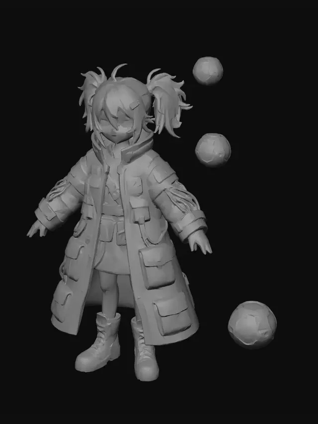 3D model for Create a chibi stylized concept art of a 2D anime character, with a head slightly larger than the rest of the body (slightly chibi), but maintaining a body and limbs with agility for fighting and quick movements. Jane, a cold and lethal female cyberpunk samurai assassin. Limbus Company art style, slightly larger head. Wearing a black reflective vinyl tactical suit with asymmetrical steel zippers. She has silver mirrored lenses implanted directly over her eyes, hiding her emotions. Holding a futuristic monofilament katana that emits a vibrant yellow glow. Dystopian cyberpunk aesthetic. Clean light gray background, full body character design sheet, clear A-pose, flat lighting for 3D modeling reference.