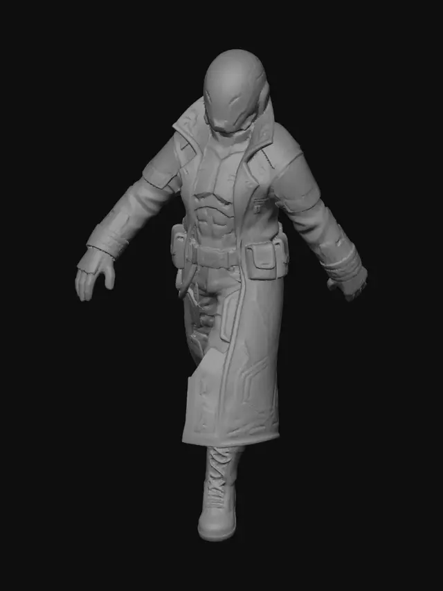 3D model for Create a chibi stylized concept art of a 2D anime character, with a head slightly larger than the rest of the body (slightly chibi), but maintaining a body and limbs with agility for fighting and quick movements. Jane, a cold and lethal female cyberpunk samurai assassin. Limbus Company art style, slightly larger head. Wearing a black reflective vinyl tactical suit with asymmetrical steel zippers. She has silver mirrored lenses implanted directly over her eyes, hiding her emotions. Holding a futuristic monofilament katana that emits a vibrant yellow glow. Dystopian cyberpunk aesthetic. Clean light gray background, full body character design sheet, clear A-pose, flat lighting for 3D modeling reference.