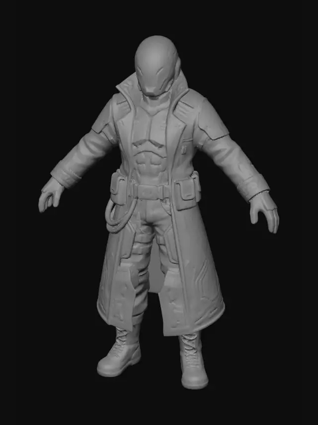 3D model for Create a chibi stylized concept art of a 2D anime character, with a head slightly larger than the rest of the body (slightly chibi), but maintaining a body and limbs with agility for fighting and quick movements. Jane, a cold and lethal female cyberpunk samurai assassin. Limbus Company art style, slightly larger head. Wearing a black reflective vinyl tactical suit with asymmetrical steel zippers. She has silver mirrored lenses implanted directly over her eyes, hiding her emotions. Holding a futuristic monofilament katana that emits a vibrant yellow glow. Dystopian cyberpunk aesthetic. Clean light gray background, full body character design sheet, clear A-pose, flat lighting for 3D modeling reference.