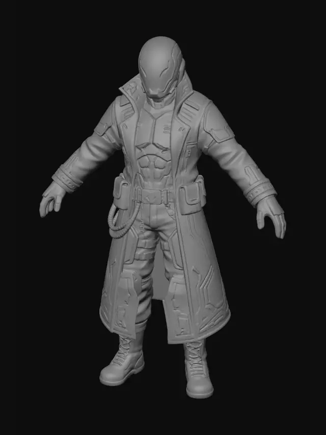 3D model for Create a chibi stylized concept art of a 2D anime character, with a head slightly larger than the rest of the body (slightly chibi), but maintaining a body and limbs with agility for fighting and quick movements. Jane, a cold and lethal female cyberpunk samurai assassin. Limbus Company art style, slightly larger head. Wearing a black reflective vinyl tactical suit with asymmetrical steel zippers. She has silver mirrored lenses implanted directly over her eyes, hiding her emotions. Holding a futuristic monofilament katana that emits a vibrant yellow glow. Dystopian cyberpunk aesthetic. Clean light gray background, full body character design sheet, clear A-pose, flat lighting for 3D modeling reference.