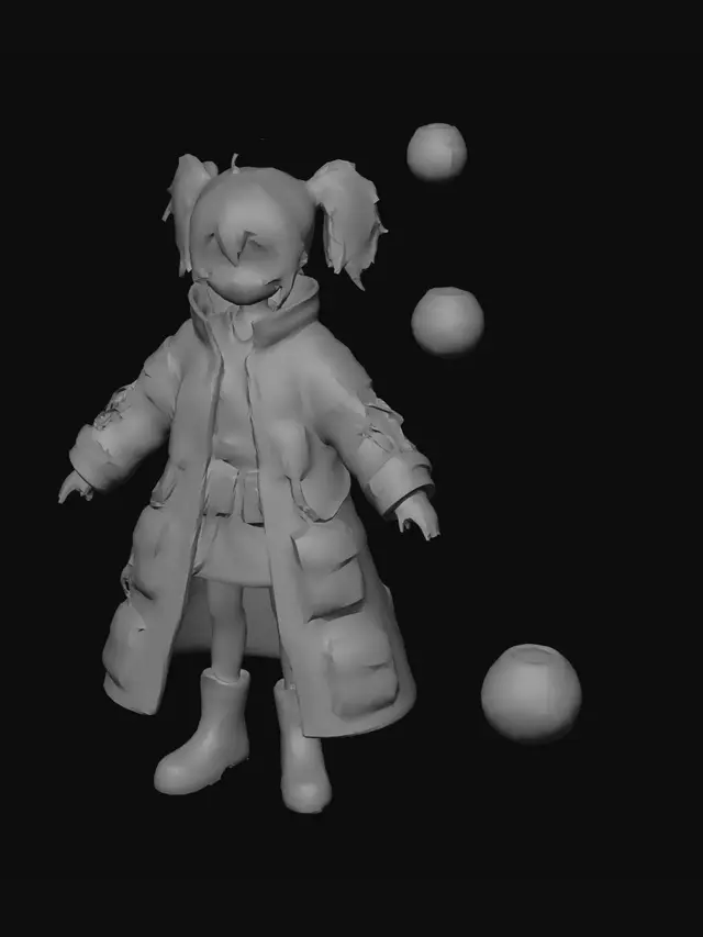 3D model for Create a chibi stylized concept art of a 2D anime character, with a head slightly larger than the rest of the body (slightly chibi), but maintaining a body and limbs with agility for fighting and quick movements. Jane, a cold and lethal female cyberpunk samurai assassin. Limbus Company art style, slightly larger head. Wearing a black reflective vinyl tactical suit with asymmetrical steel zippers. She has silver mirrored lenses implanted directly over her eyes, hiding her emotions. Holding a futuristic monofilament katana that emits a vibrant yellow glow. Dystopian cyberpunk aesthetic. Clean light gray background, full body character design sheet, clear A-pose, flat lighting for 3D modeling reference.