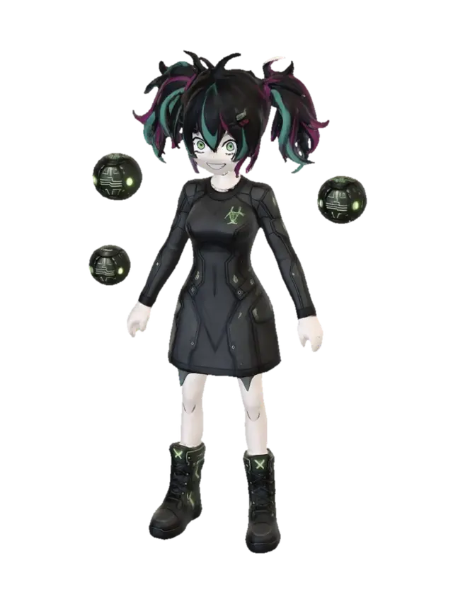 Create a stylized concept art of a 2D anime character, with a head slightly… - Gauntlets 3D model, vytvořený pomocí AI