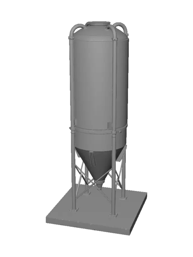 3D model for Vertical industrial silo with dimension annotations