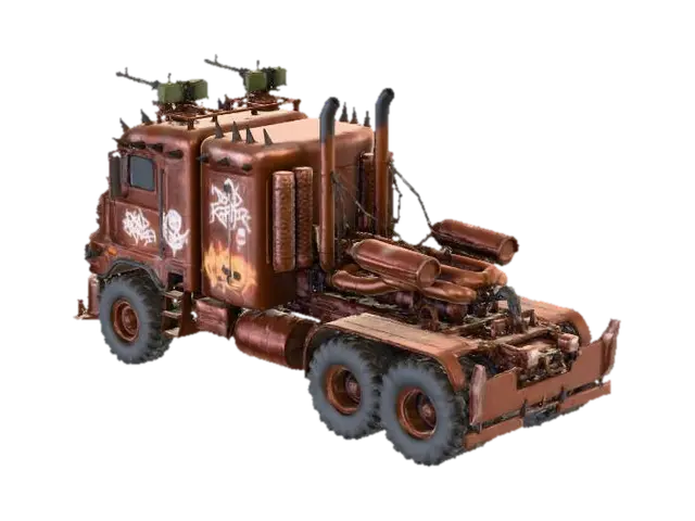 post apocalyptic long haul trucks turned into road wandering war machines of death… 3D model, vytvořený pomocí AI