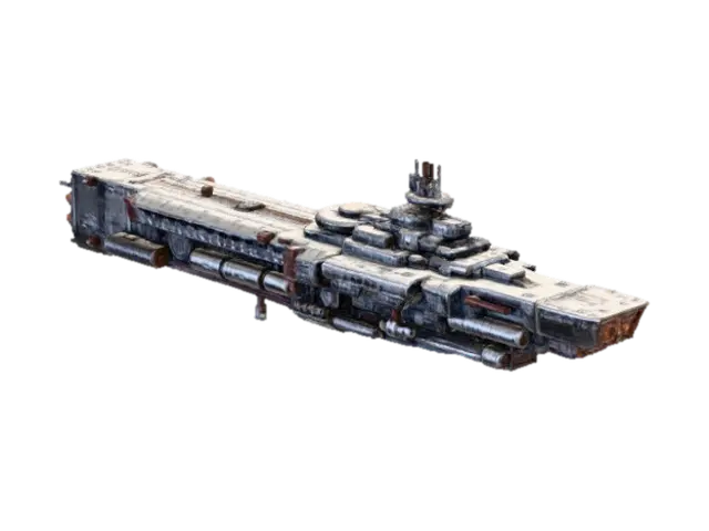 A massive, kilometers-long human interstellar dreadnought. Its hull is plated with… - Engineering-3D-modell, genererad av AI