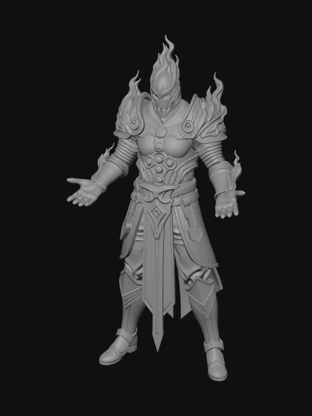 3D model for Full-body 3D anime-style flame swordsman in strict A-pose, arms 45 degrees down, open empty hands, fingers separated, legs shoulder-width. Approx 175 cm tall, slim athletic build, stylized anime proportions, sharp face, large focused eyes, spiky black hair with red tips, calm determined expression. Wears black-red jacket armor, leather belts, arm guards, dark pants, knee guards, boots, empty sword sheath on back. No held items, no weapons in hands. Clean silhouette, cloth, leather, light metal, red accents, plain gray background, Meshy reference.