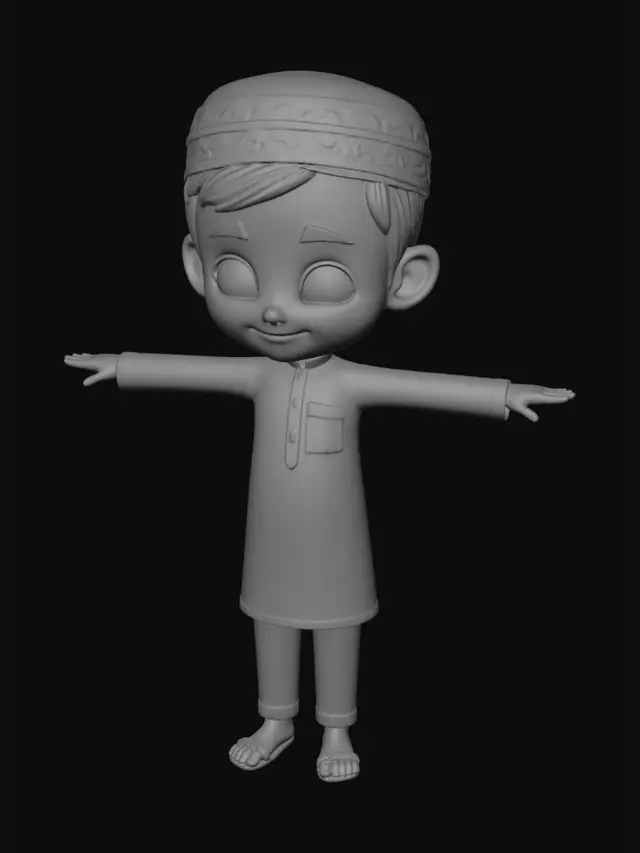 3D model for Little Boy in White Thobe with Outstretched Arms