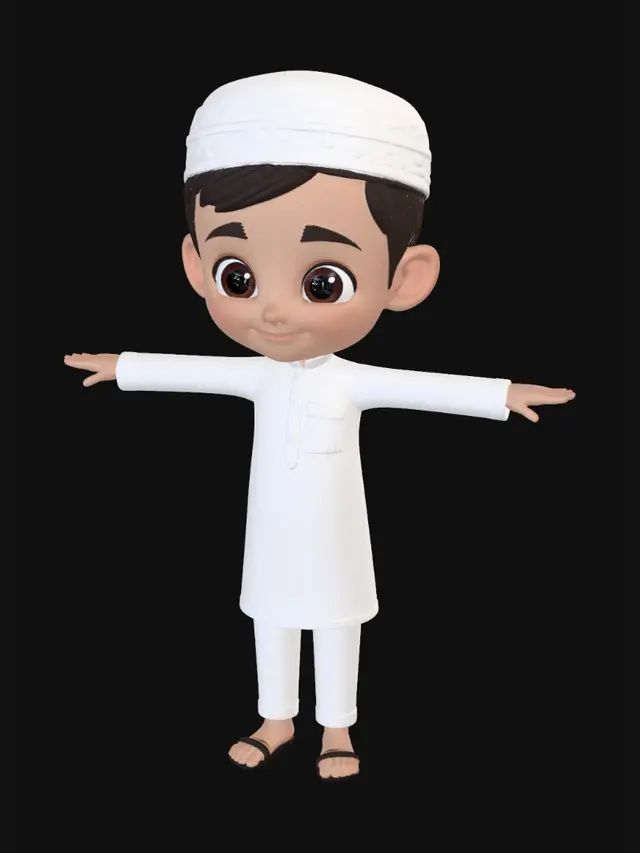 3D model for Little Boy in White Thobe with Outstretched Arms