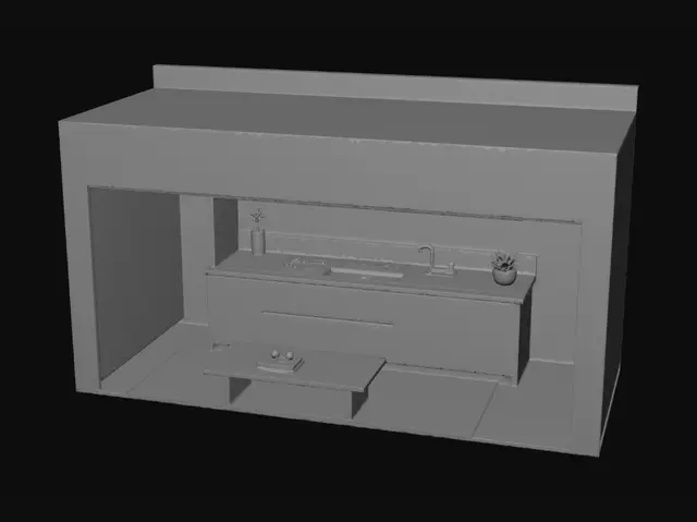 3D model for City View Modern Kitchen and Living
