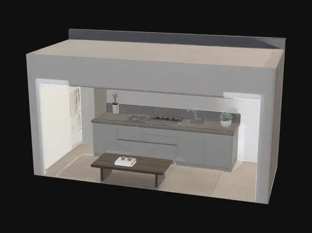 3D model for City View Modern Kitchen and Living