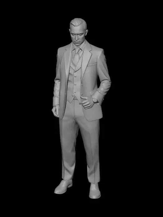 3D model for He stood in the shadows, not as a creature of chaos, but as a master of cold, calculated order. His presence was marked by an unsettling stillness, punctuated only by the rhythmic clicking of a silver pocket watch that seemed to count down the seconds of his enemies' lives. Clad in a perfectly tailored, midnight-black suit, his sharp features were illuminated by a pair of pale, obsidian eyes that held no warmth, only the relentless weight of an inevitable storm. He didn't raise his voice to command; he simply spoke in a low, velvet whisper that made the air grow cold, proving that the most dangerous monsters are often the ones who never need to growl.