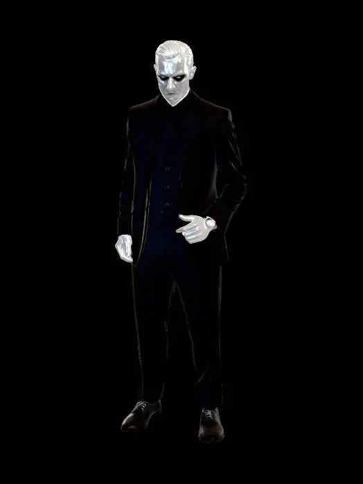 3D model for He stood in the shadows, not as a creature of chaos, but as a master of cold, calculated order. His presence was marked by an unsettling stillness, punctuated only by the rhythmic clicking of a silver pocket watch that seemed to count down the seconds of his enemies' lives. Clad in a perfectly tailored, midnight-black suit, his sharp features were illuminated by a pair of pale, obsidian eyes that held no warmth, only the relentless weight of an inevitable storm. He didn't raise his voice to command; he simply spoke in a low, velvet whisper that made the air grow cold, proving that the most dangerous monsters are often the ones who never need to growl.